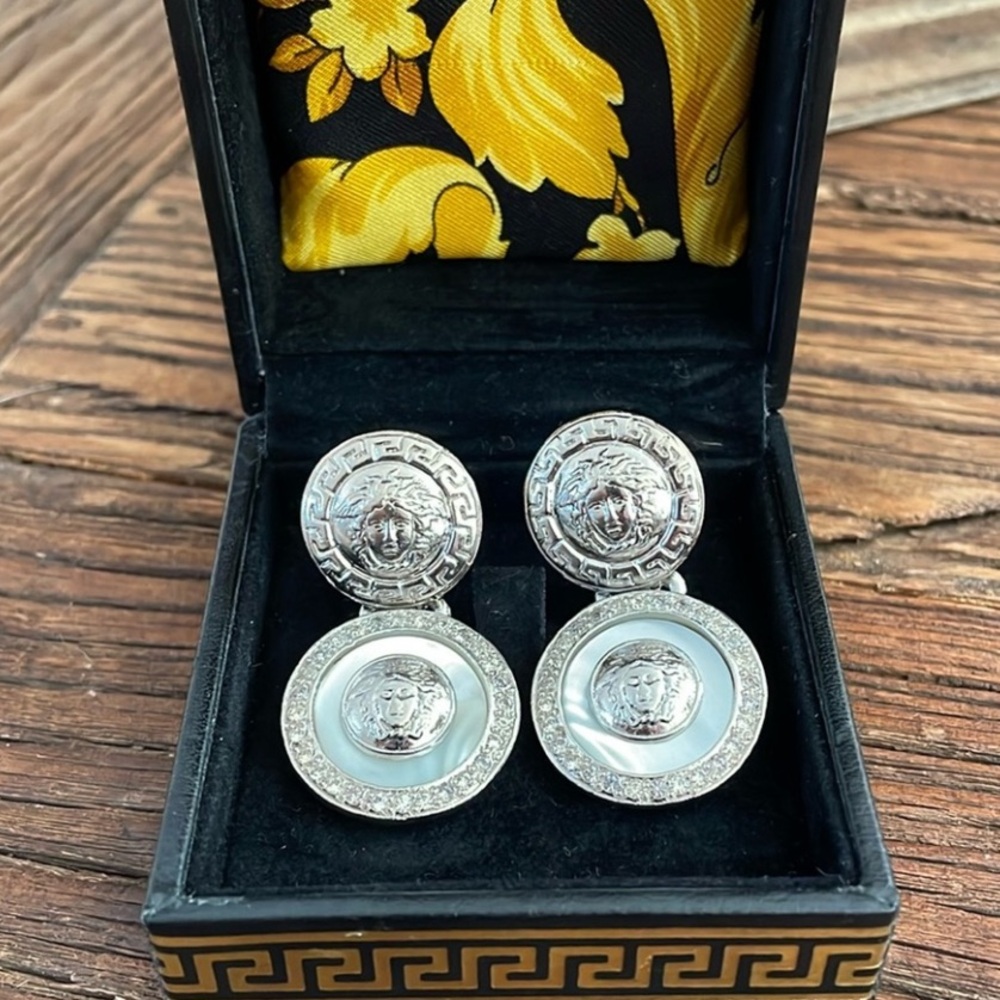 Gianni Versace Silver & Mother of Pearl Clip-on Earrings